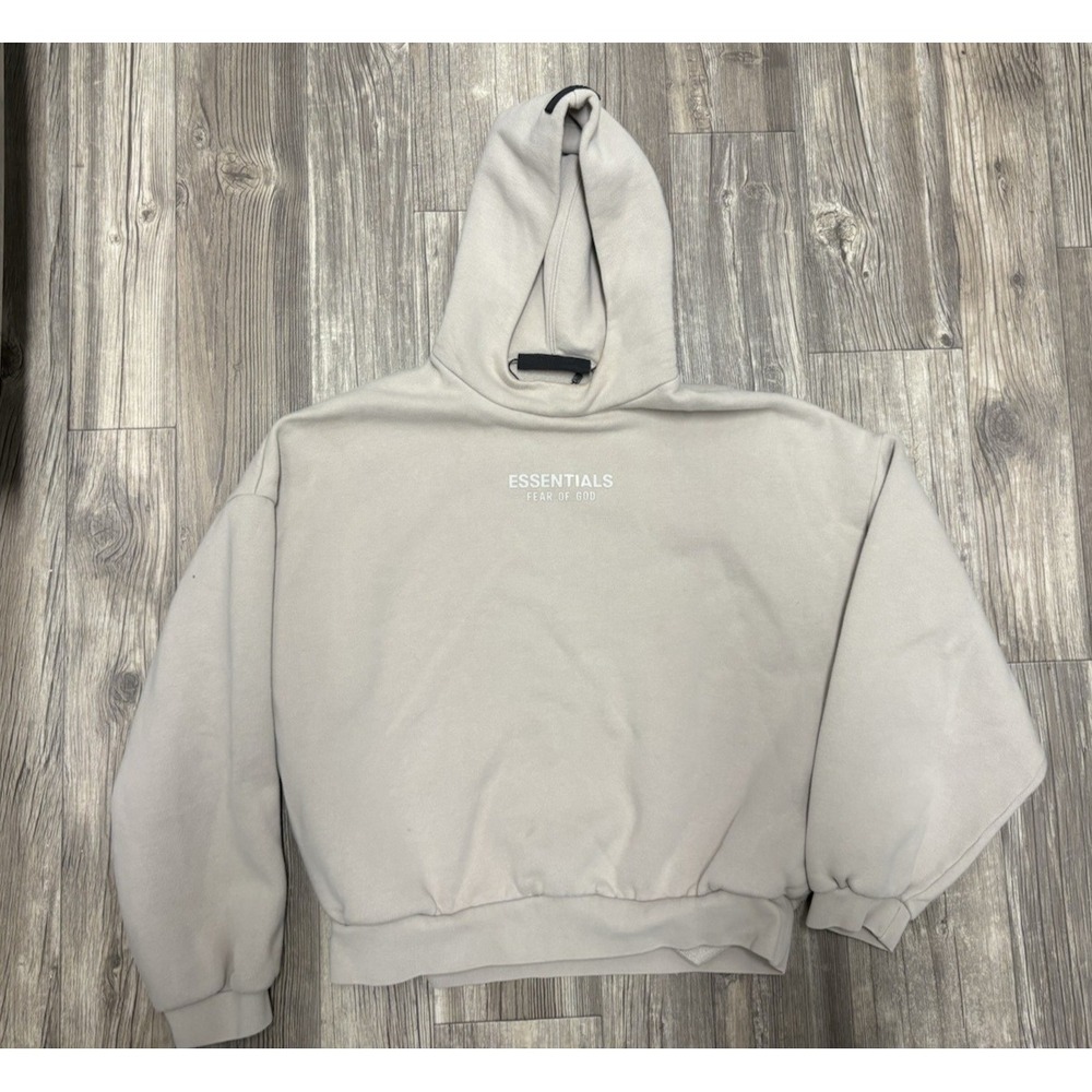 Fear Of God Essentials Hoodie Size Small Oversized Boxy Pullover Tan Beige EUC